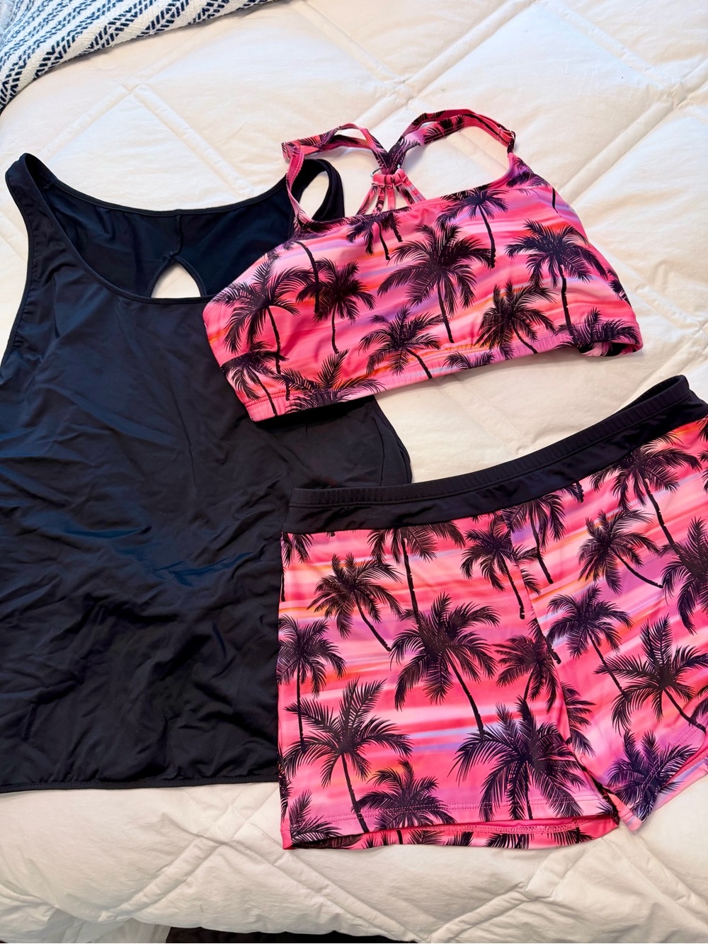 Women’s Pink Palm-Print 3-Piece Swim Set - Size XL